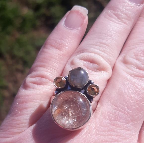 New Rutilated Quartz, Labradorite & Citrine 925 Silver Ring. - Picture 5 of 8
